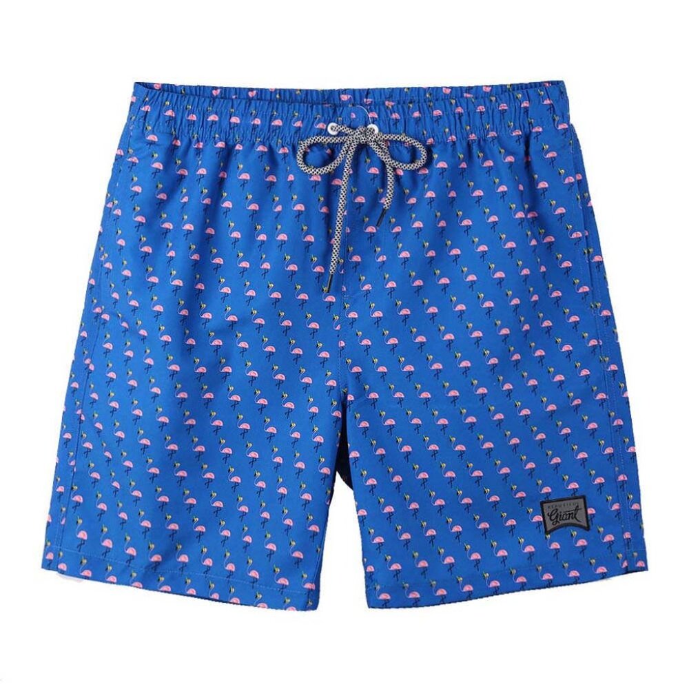 Boys' Blue Flamingo Print Swim Trunks with Mesh Liner